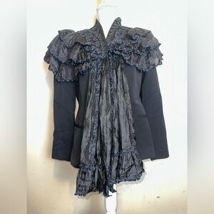 VTG Anya Hindmarch 10 Black Wool Ruffle Tassel Button Up Victorian Style Jacket